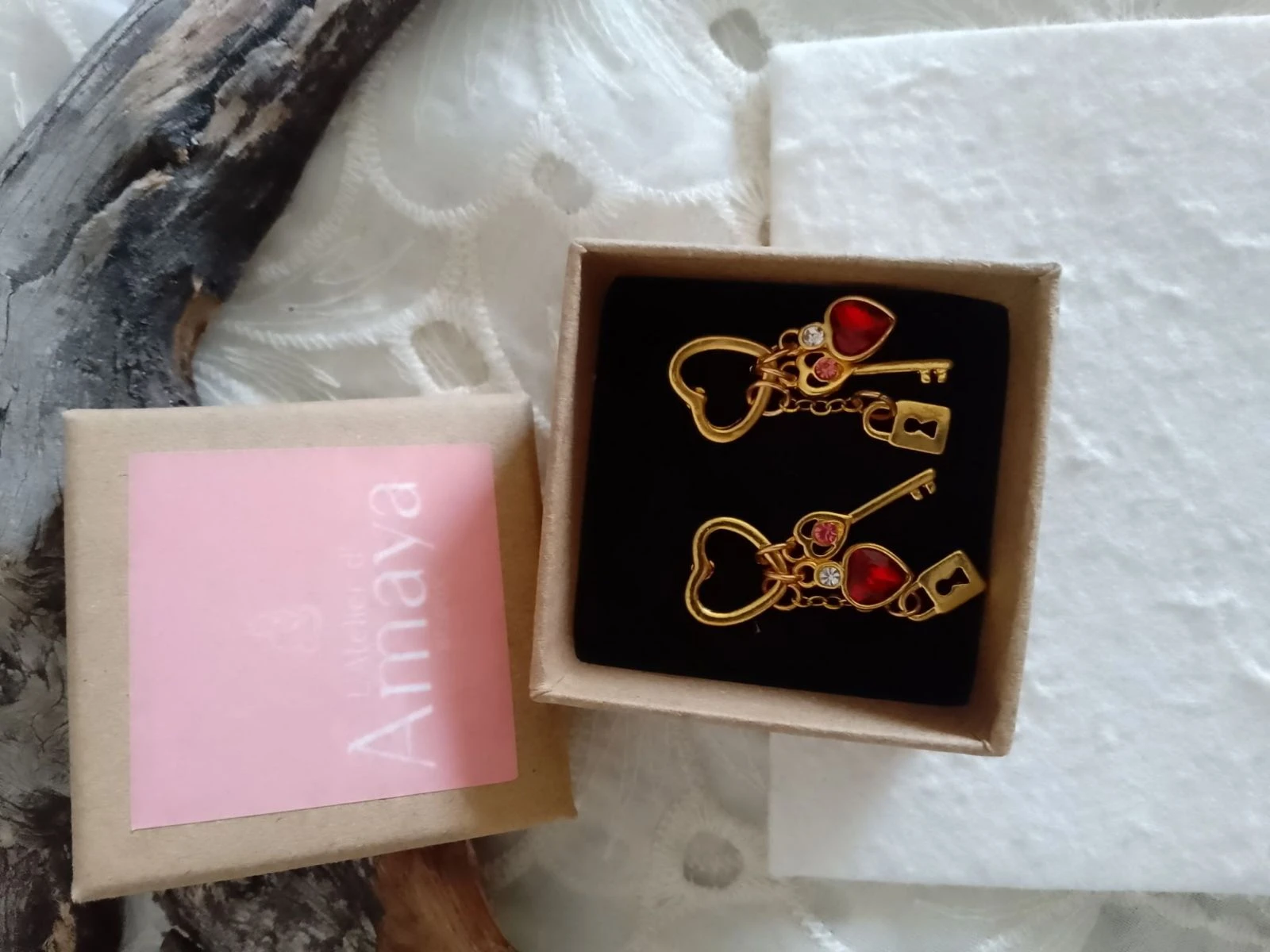 Pendientes bohemios corazones candados llaves doradas – photo 3